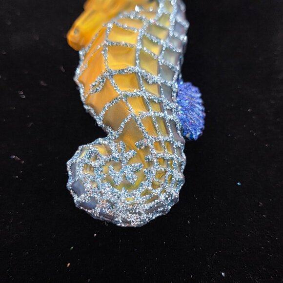 Old World Christmas Blue Seahorse Ornament Glass Blown Hand-Painted Box - Picture 6 of 16